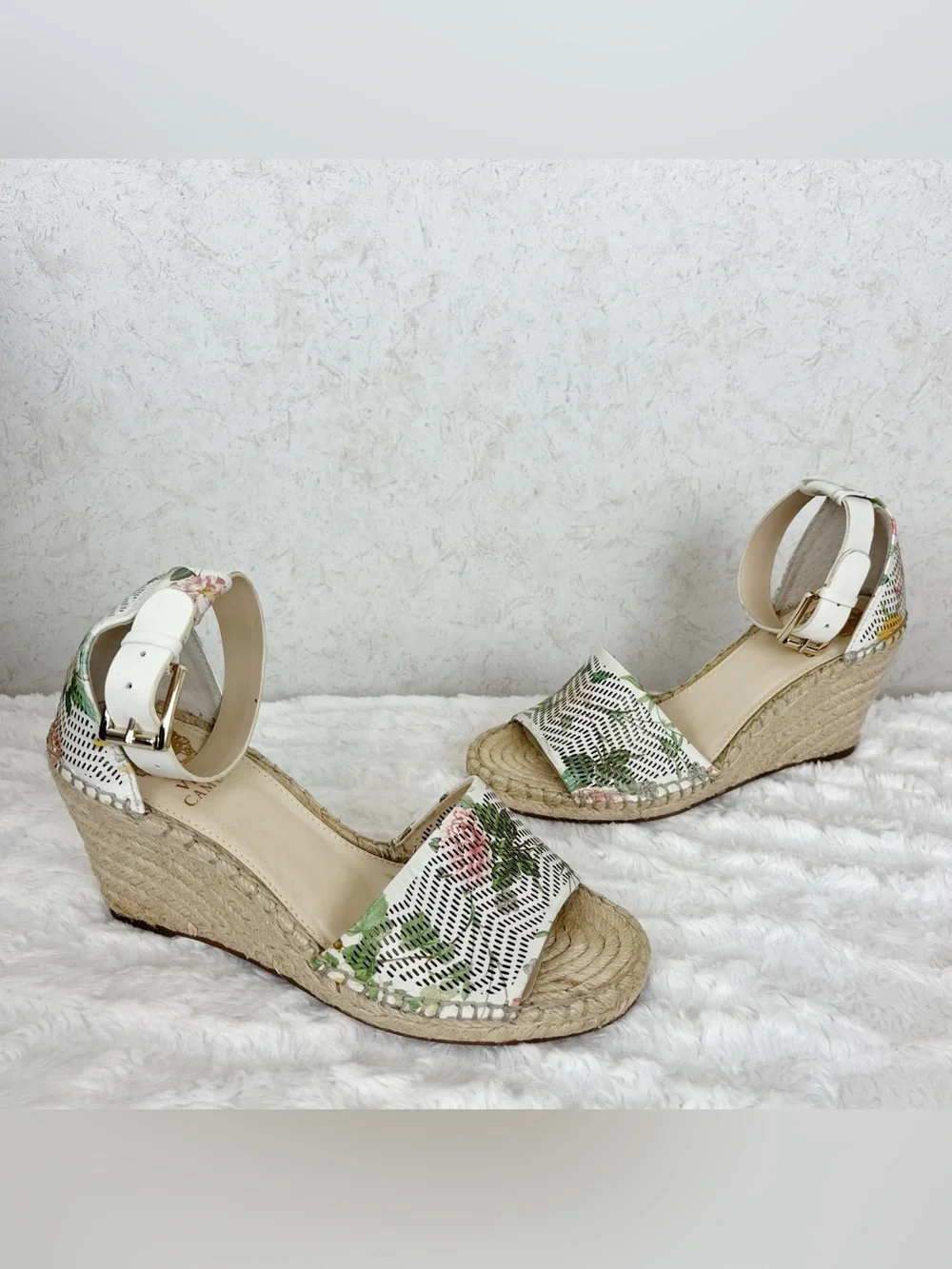 Vince Camuto Leerata Floral Espadrille Wedges 8.5 Garden Botanical Cottagecore